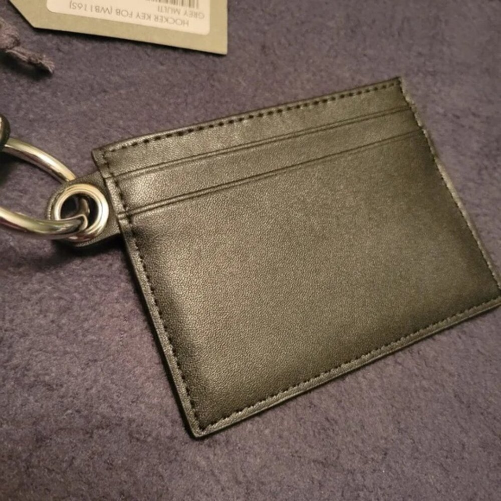 NWT All Saints Hocker Leather Key Fob ID Card holder Coin Purse Dual Pouch Grey - Picture 3 of 10